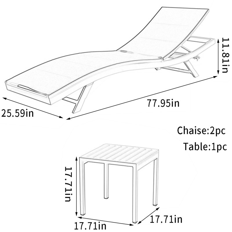 Chaise longue d'extérieur en aluminium avec table en alliage d'aluminium