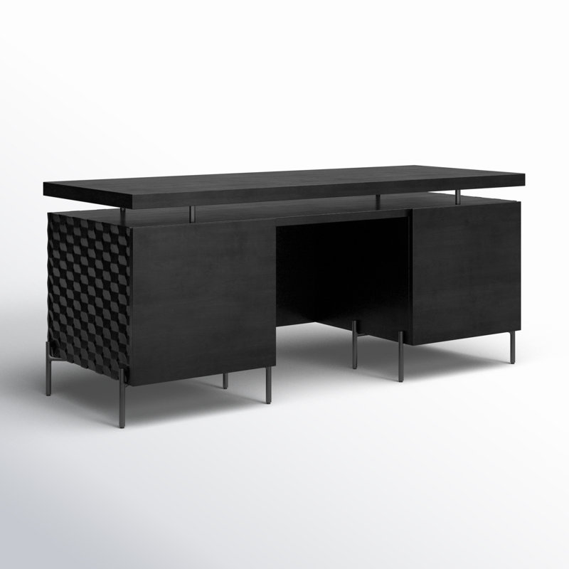 Raffael Solid Wood Credenza Desk, Black Wash