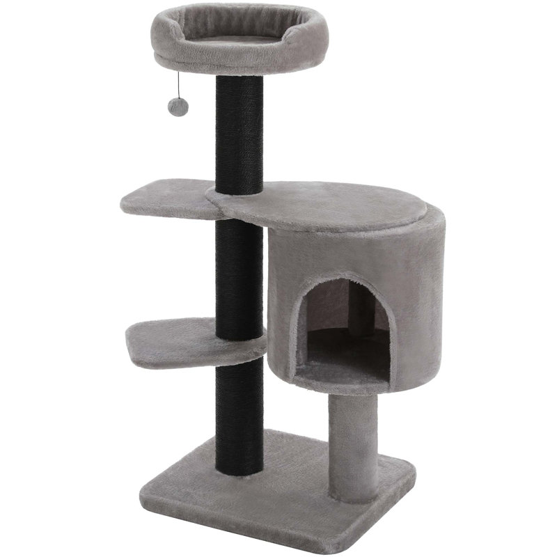 48" Cat Tree Tower With Fully-Wrapped Scratching Posts, Multi-Level Cat Condo, Perch & Hammocks, Black