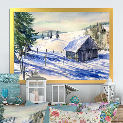«Cottage In Winter Mountains III», reproduction sur toile encadrée