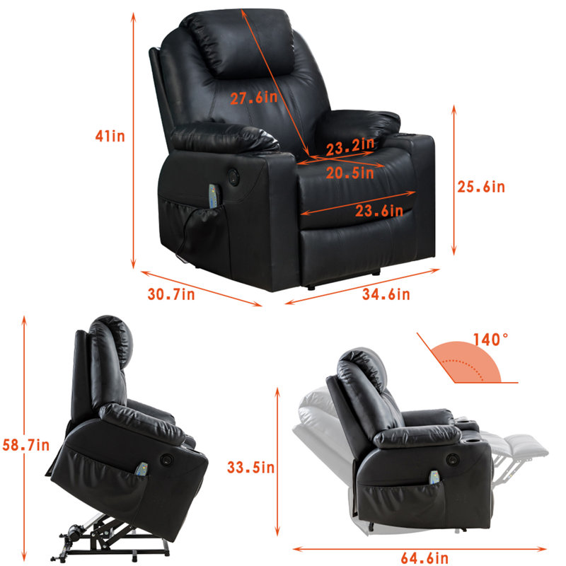 Fauteuil de massage inclinable électrique en similicuir
