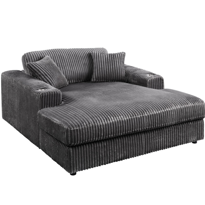 Chaise en velours côtelé gris avec 2 coussins - D28 / d33 Mousse solide à structure intérieure en bois et siège relaxant 1 chaise moderne à structure robuste et coussins foncés