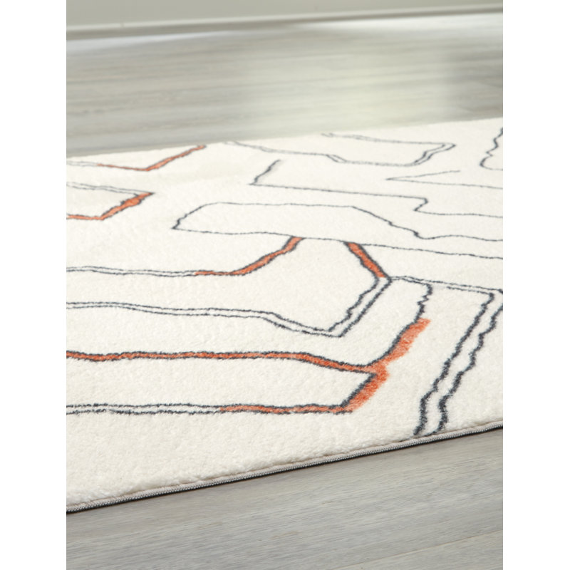 Chedrick Rectangle Chedrick Abstract Machine Woven Polyester Area Rug in Beige/Black/Orange, Rectangle 7'5" x 10'