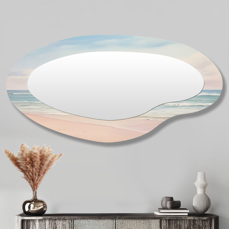 Ocean Tranquility Tender Pink Pastel Sunrise - Miroir mural nautique de plage aux formes asymétriques