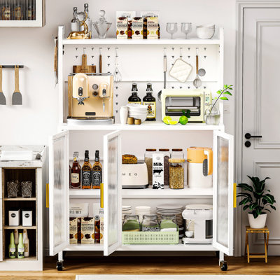 Armoires de cuisine en acier au carbone, support pour four à micro-ondes, étagères de boulanger pour la cuisine avec rangement, chariot pour four à micro-ondes, étagères de rangement transparentes pour porte de cuisine avec vis sans vis - 4 niveaux