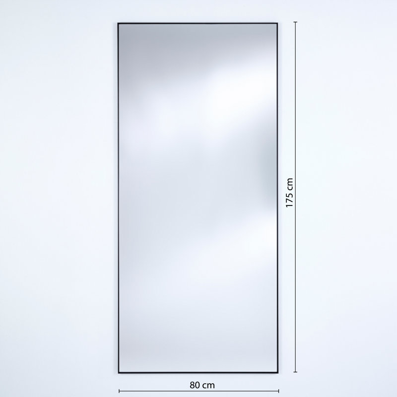Hamall Metal Flat Wall Mirror, Black, 175cm H x 80cm W