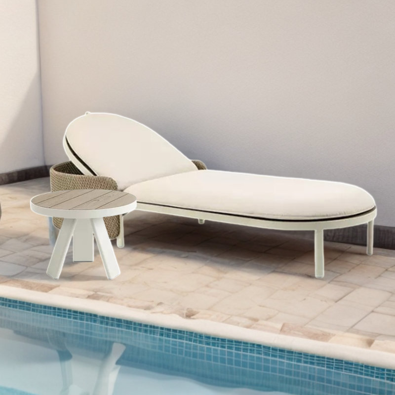 Durable Outdoor Lounge Chair Aluminum Frame Outdoor Chaise Lounge Set with Table , Cushion Included