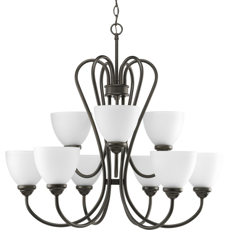Lustre à niveaux 9 lumières Yakubu, Bronze antique