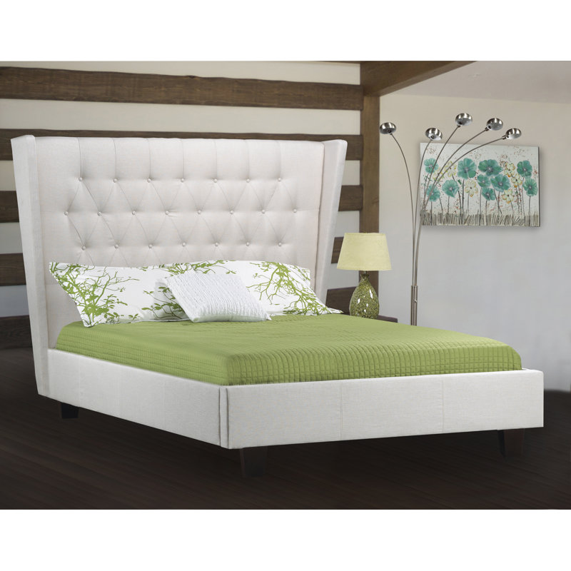 lit plateforme en tissu d’ameublement Stogner, Velours - Sable, Grand