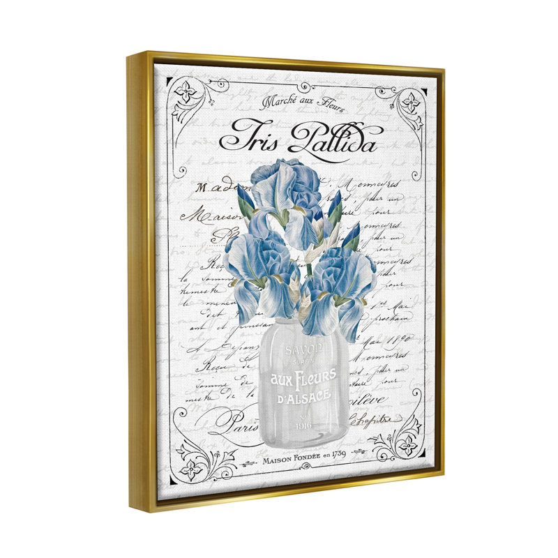 «Delicate Iris Flower Bouquet Ornate French», bordure par lettrage et doublure, H 31 po x l 25 po x P 1,7 po