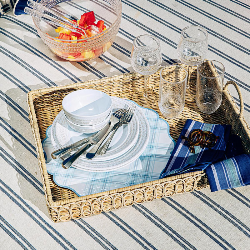 Whitewash Rectangular Rattan Decorative Tray