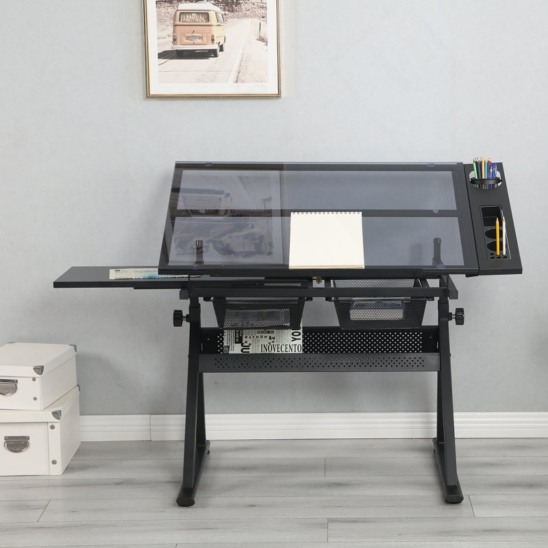 Table à dessin réglable en verre trempé avec chaise