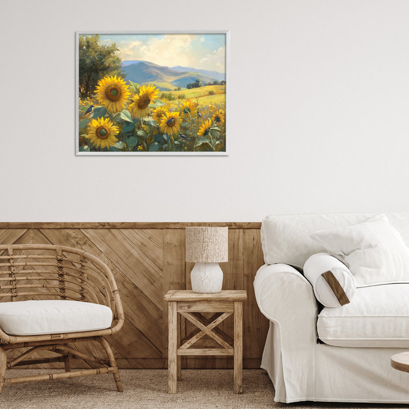 Giclée encadrée, tournesol, H 16 po x l 20 po, Estampe numérique encadrée blanc bord de mer