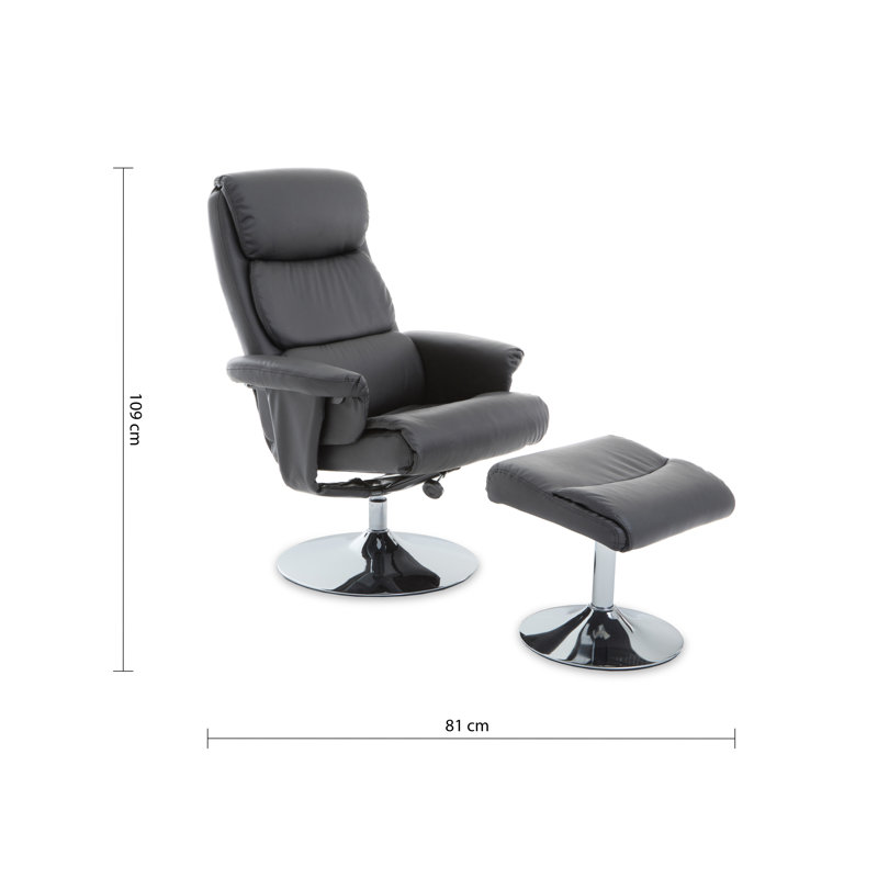 Leather Effect Reclining Chair And Footstool, Grey
