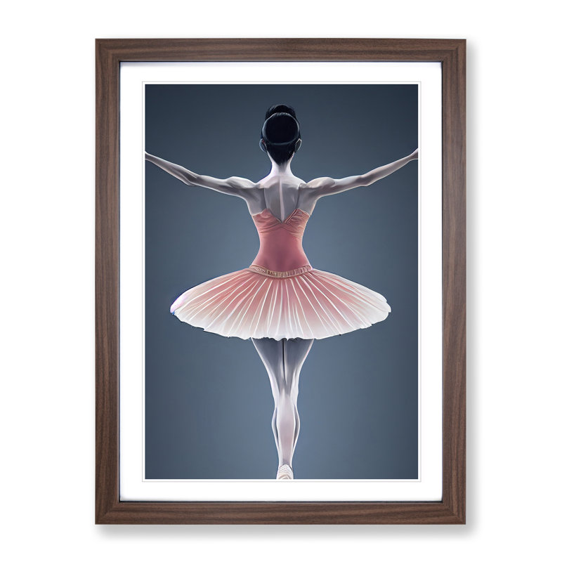Ballerina Poised - Single Picture Frame Painting, 64cm H x 46cm W x 2cm D, Walnut Framed