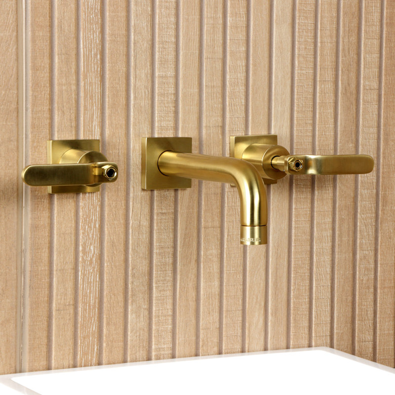 Kingston Brass Whitaker Two-Handle 3-Hole Wall Mount Bathroom Faucet, Brushed Brass