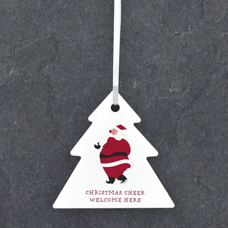 Carley Christmas Cheer Welcome Here Tree Shaped Ceramic Ornament