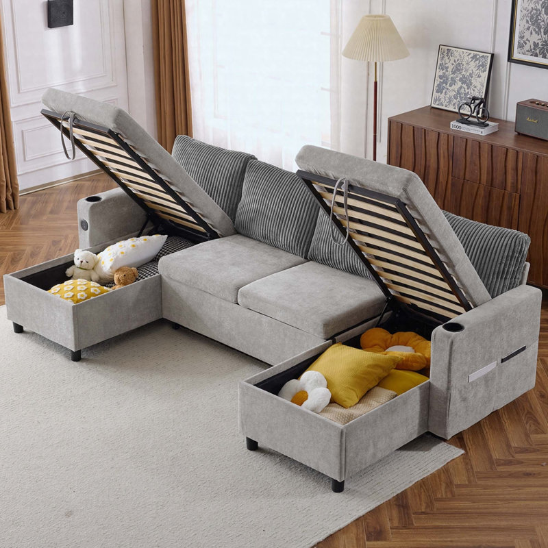 Canapé en chenille avec accoudoirs carrés, Gris