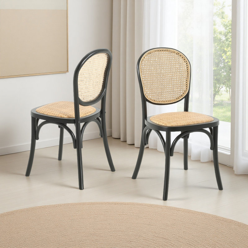 Ensemble de 2 chaises de salle à manger, Noir/naturel