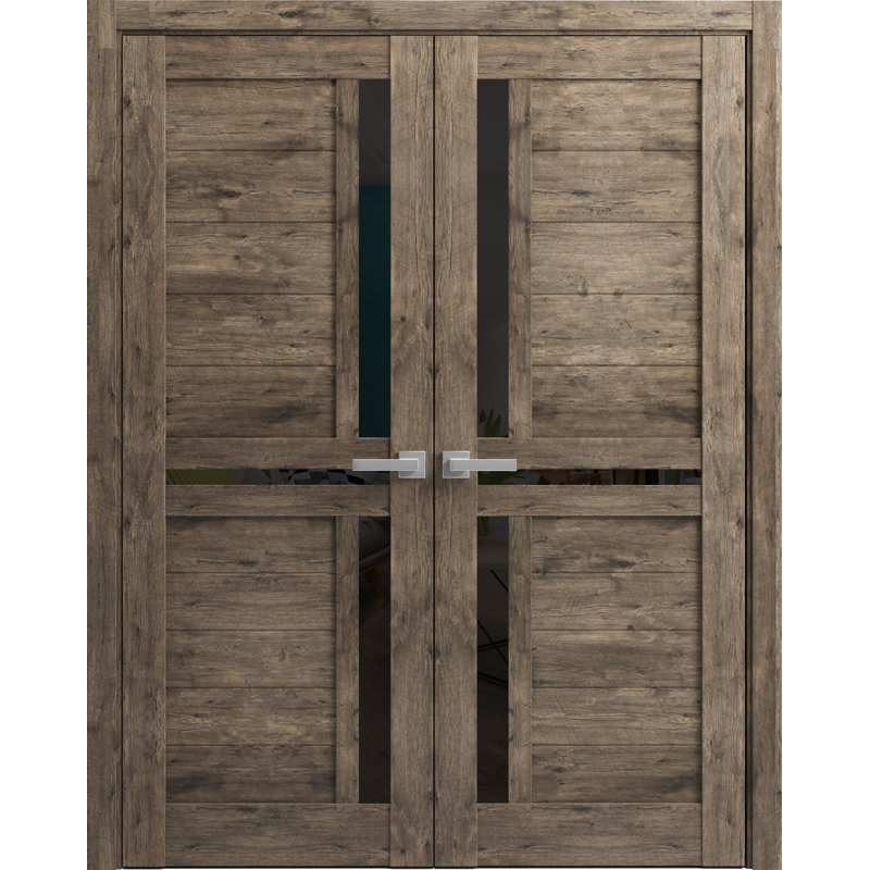Portes doubles françaises intérieures en bois massif, verre dépoli, Veregio 7588, chêne cognac, panneaux massifs, cadre, garnitures, placard, chambre, portes robustes 60" x 80" (2 x 30 x 80)