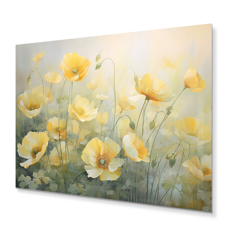 Décoration romantique blanche en métal blanc bouton d'or jaune II, H 16 po x l 32 po