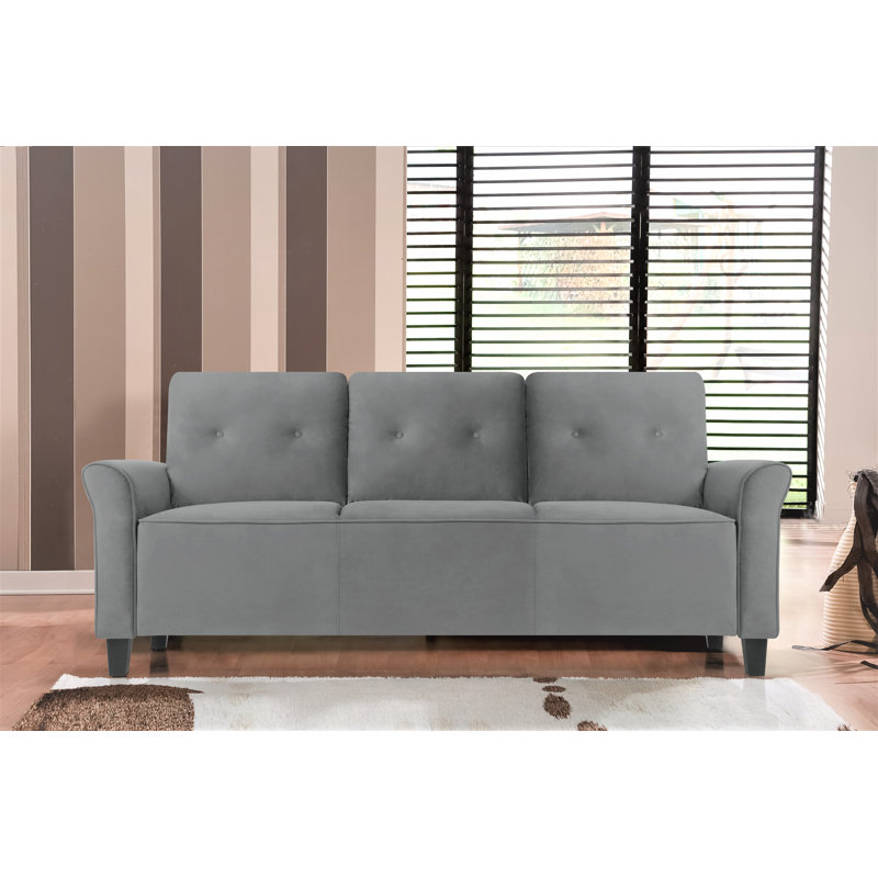 Glasser 78.74" Velvet Rolled Arm Sofa, Gray