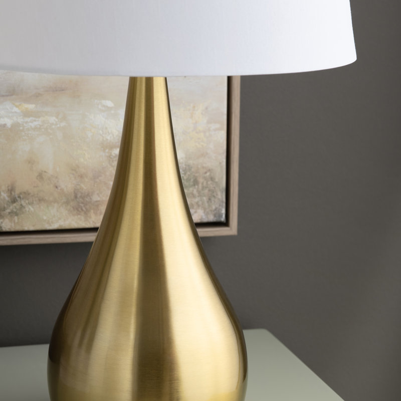 Ensemble de 2 lampes de table en métal avec abat-jour, Blanc, Soie, Doré