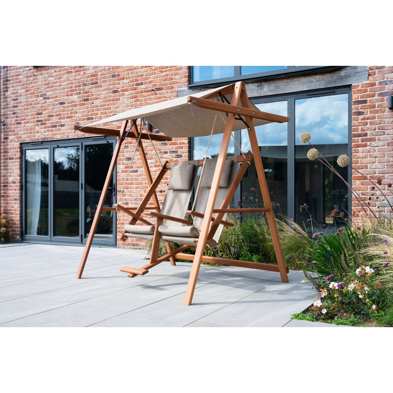IN-MOTION Tete-a-Tete Swing Bench with Beige Cushions