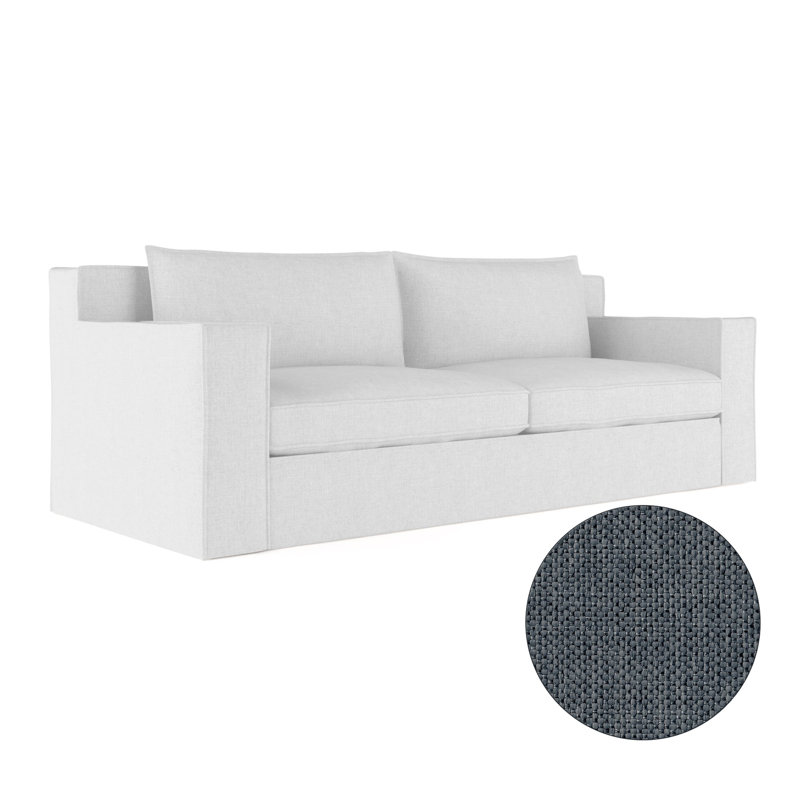 Mulberry Square Track-Arm Sofa with Flange Seam, 33" H x 84" W x 45" D, Pebble Weave Linen Bluebell, Ebony