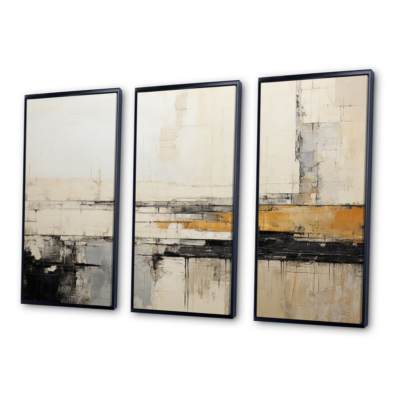 «Abstract Black Beige Road Collage», ensemble d'art sur toile, Cadre flottant noir, H 40 po x l 60 po x P 1 po