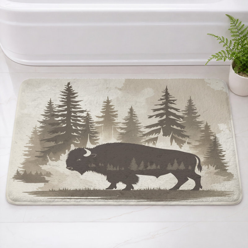 Tapis de bain Bison en forêt, L 24 po x L 17 po, Medium Brown Light Beige