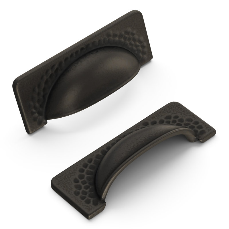 Craftsman Collection Cup Pull - 3-3/4" Center to Center Cabinet Pull Black Iron - Craftsman Hardware for Drawers & Cabinets