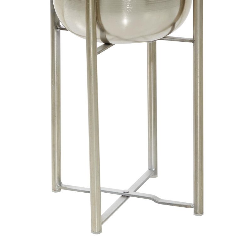 Silver Metal Indoor Outdoor Planter Set with Removable Stand, 19" and 22"