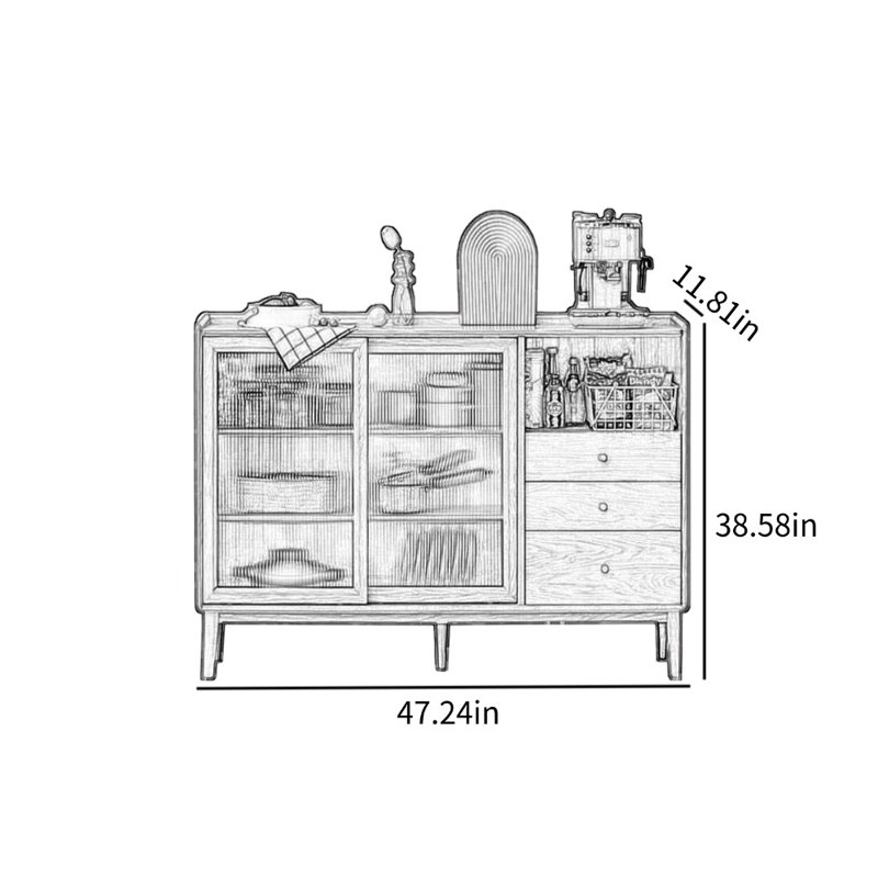 Vitrine Nordic, H 38,58 po x l 47,24 po x P 11,81 po, Brun