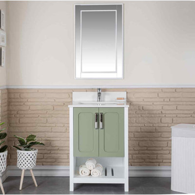 Florin 24'' Free-standing Single Bathroom Vanity with Quartz Vanity Top & Mirror -  Adorn Vanity, AVFLCGRN24