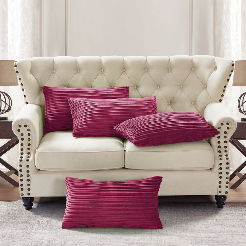 Housse de coussin rectangulaire en flanelle nervurée, Rose fuchsia