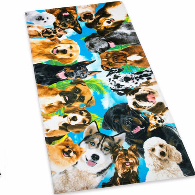 Beach Paws Party Towel - 100% Cotton Velour, 30x60 inches, Perfect for Dog Selfies