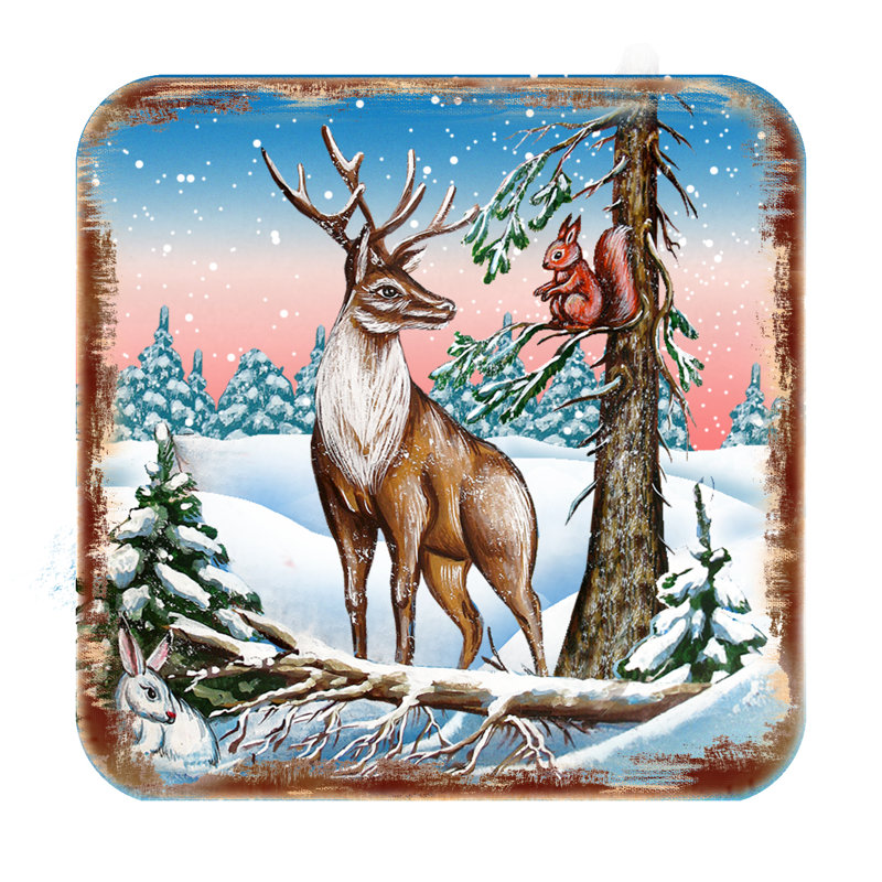 Wood Square 4 Piece Coaster Set