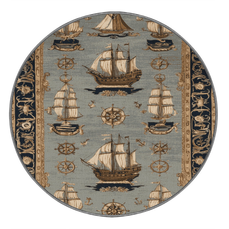 Tapis gris français lavable à la machine, Rond 3 pi