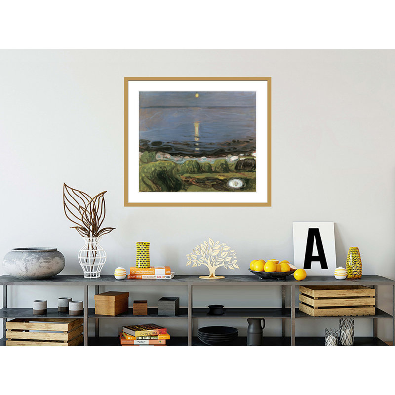«Summer Night by the Beach» par Edvard Munch - impression giclée encadrée, H 33,5 po x l 37,9 po