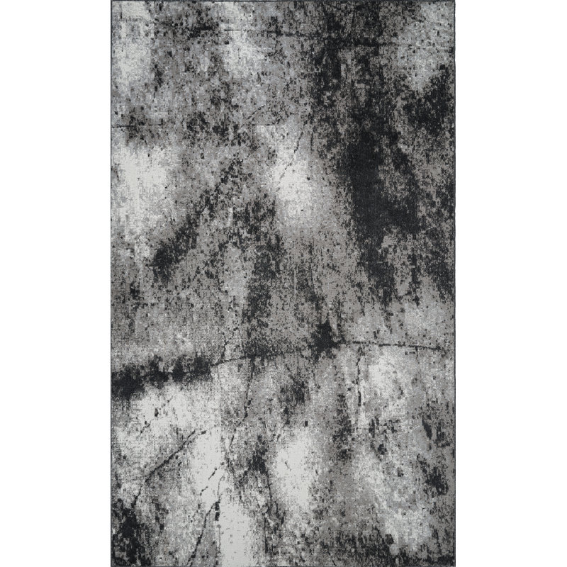 Tapis gris / noir Felix lavable à la machine, Rectangle de 5 pi x 8 pi