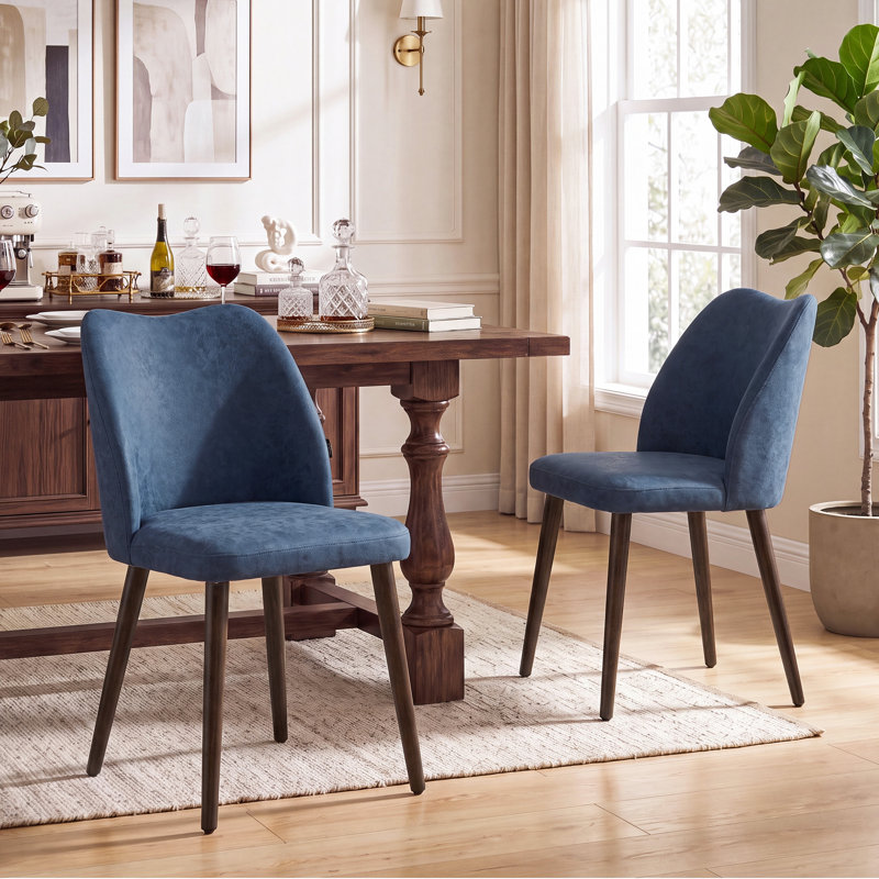 Upholstered Solid Wood Small Dining Chairs - Ergonomic Curve & Plush Padding for Multiple Spaces, Blue