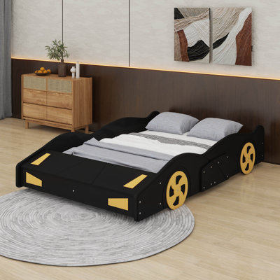 Lit plateforme en forme de voiture avec roues et rangement