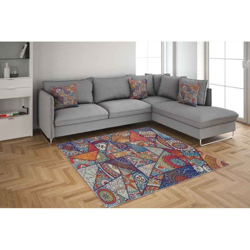 Stylish Woven Carpet (4 x 6 ft), 100% Polyester, 0.4 in Pile Height | Antibacterial, Non-Slip Underside | Machine Washable, 3D Digital Printing | Perfect for Living Room, Bedroom, and Home Decor