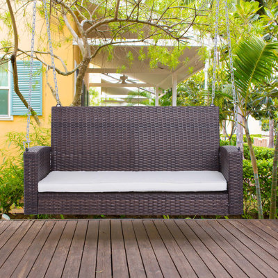 Banc de balançoire suspendu en osier pour 2 personnes, chaise de véranda avec coussins 550 lb Capacité de poids pour la cour, le jardin