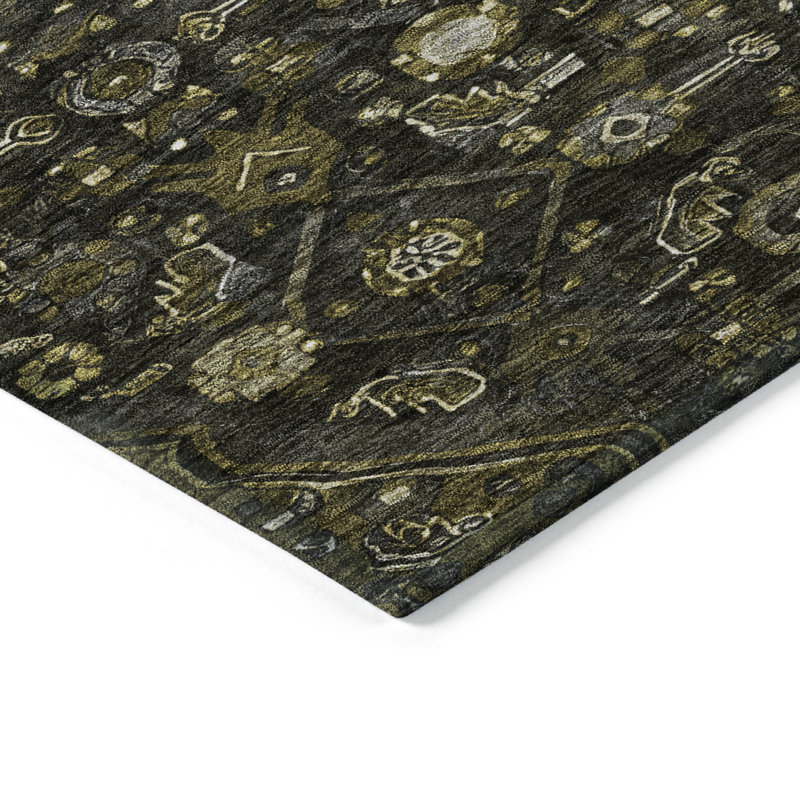 Tapis gris anthracite lavable à la machine intérieur / extérieur Claudian ACN1225, Rectangle 10 pi x 14 pi
