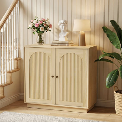 Sideboard Buffet Cabinet With Storage, Fluted Arched Storage Cabinet With Adjustable Shelf, Wooden Modular Coffee Bar, Modern Console Table For Living Room Kitchen Dining Room Entryway, Natural