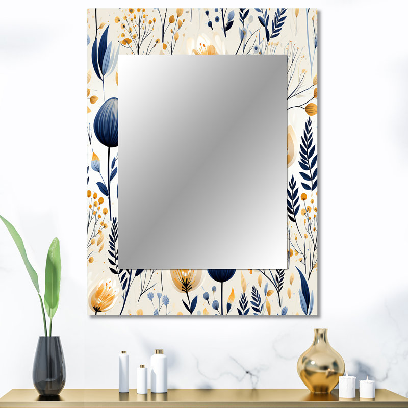Arayla Artistic Essence Floral Pattern - Floral Wall Mirror, Cottage Decorative Mirror, Printed Metal Art, 40" x 30"