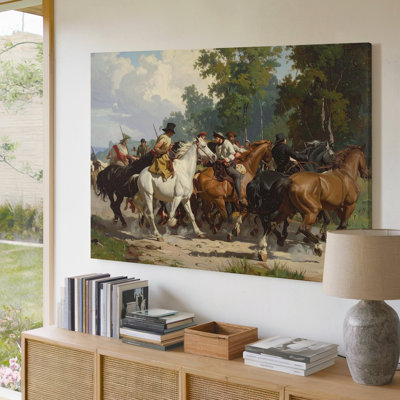 Toile historique, cavaliers et cavaliers, toile d'art équestre classique, art mural, prêt à accrocher