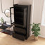 Grande armoire de salle de bain moderne autoportante avec tablettes réglables et portes en verre à fermeture en douceur-1489074585